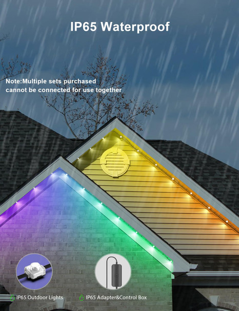 Permanent Outdoor Lights 74ft, Smart RGB+IC 60 LED Eaves Lights with 54 Scene Modes, IP65 Waterproof Outdoor LED Lights for Party, Roof, Garden, Game Day, Work with Alexa, Google Assistant