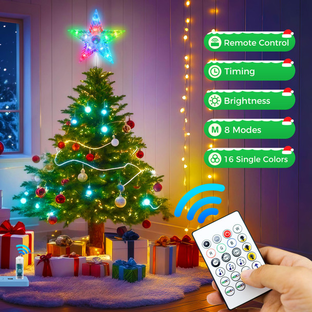 Christmas Tree Topper Star, RGB 7.6’’ 10 Replaceable Bulbs w/Remote & APP DIY Color Changing USB Powered LED Lighted Tree Top Star for Xmas Trees Holiday Party Decorations