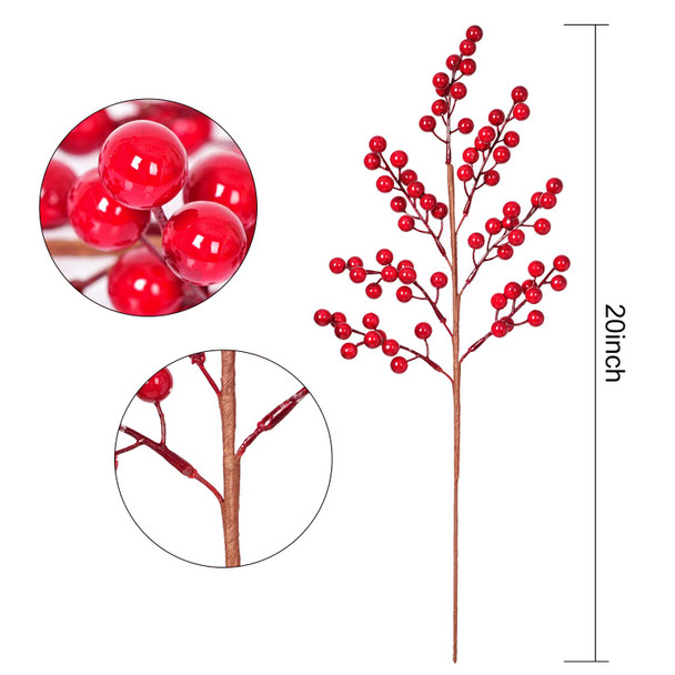 Artiflr 4 Pack Artificial Red Berry Stems Holly Christmas Berries for Festival Holiday Crafts and Home Decor, 20 Inches Burgundy Berry Floral Christmas Tree Decorations