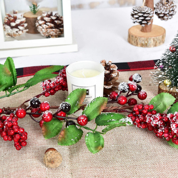Artiflr 6 feet Red Berry Garland with Green Leaves Wired Christmas Berry Garland Rustic Berry Twig Artificial Garland for Holiday Winter Season Mantel Fireplace Table Runner Centerpiece Decoration