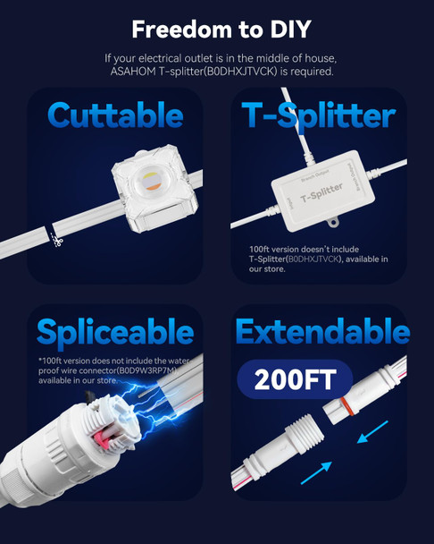 ASAHOM Permanent Outdoor Lights for House, 100ft with 60 RGBCW LED Smart Eave Lights, 3600lm Super Bright, IP67 Waterproof, 100 Scenes Modes for Halloween Christmas Party Daily Lighting, White