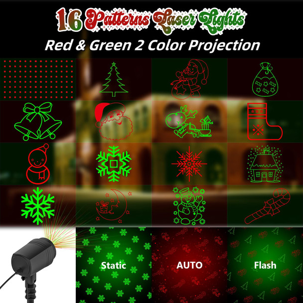 Christmas Projector Lights Outdoor, Waterproof with Remote,16 Patterns Christmas Lights Projector, Timer, Red and Green Xmas Landscape Spotlight Suitable for Garden Christmas Decor Indoor Home Party