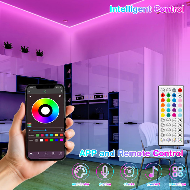 LED Strip Lights, 16.5 ft Music Sync Smart RGB LED Lights, Color Changing with App and IR Remote Control, Perfect for Christmas, Parties, Celebrations, and Home Decorations