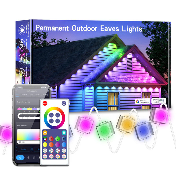 Permanent Outdoor Lights,100FT Smart RGB Outdoor Lights with LED Starry Eaves Lights IP67 Waterproof, DIY Scene Modes, Work with Remote, Alexa and Google Assistant