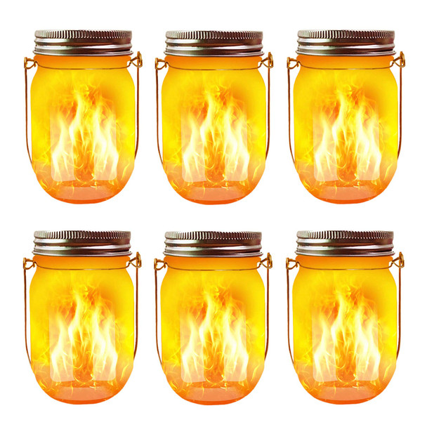 Solar Flicker Torch Lights, 6 Pack Waterproof Dancing Flicker Lanterns Lights Build-in Glass Mason Jar, Outdoor Patio Yard Desktop Party Halloween Xmas Decor Solar Lanterns