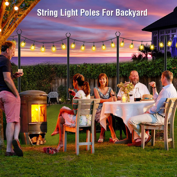 10Ft Metal Poles with Fork for Outdoor String Lights,2 Pack Light Stand for Outside Garden,Patio,Wedding,Backyard,Deck,Party