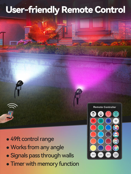 15W Christmas Spotlights Outdoor 16 Colors Changing - Waterproof RGB LED Landscape Spot Lights with Remote Control, 1000lm 120V Outdoor Uplights for House Yard Garden Patio Lawn Decoration, 2 pcs