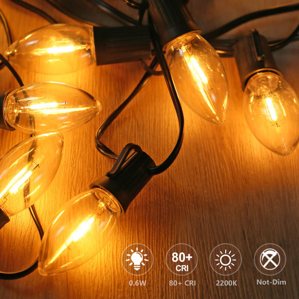 50PACK C9 LED Christmas Light Bulb ，C9 LED Replacement Bulb for Christmas String Lights, E17 Intermediate Base, 2200K Warm White, Commercial Grade Holiday Clear ‎Plastic Bulbs Dimmable Shatterproof