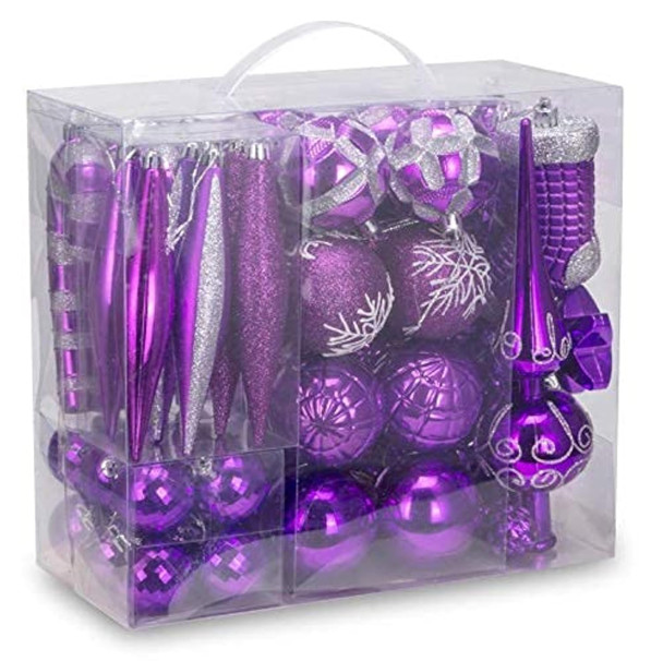 54 Pieces Assorted Christmas Ornaments Tree Decoration Baubles in Box (Purple, Box) 54 Pieces Assorted Christmas Ornaments Tree Decoration Baubles in Box (Purple, Box)