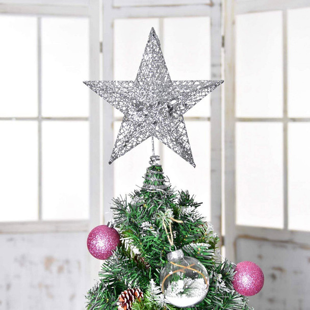 Silver Christmas Tree Topper Star - Glitter Tree - Top Star Ornament Indoor Party Home Decoration