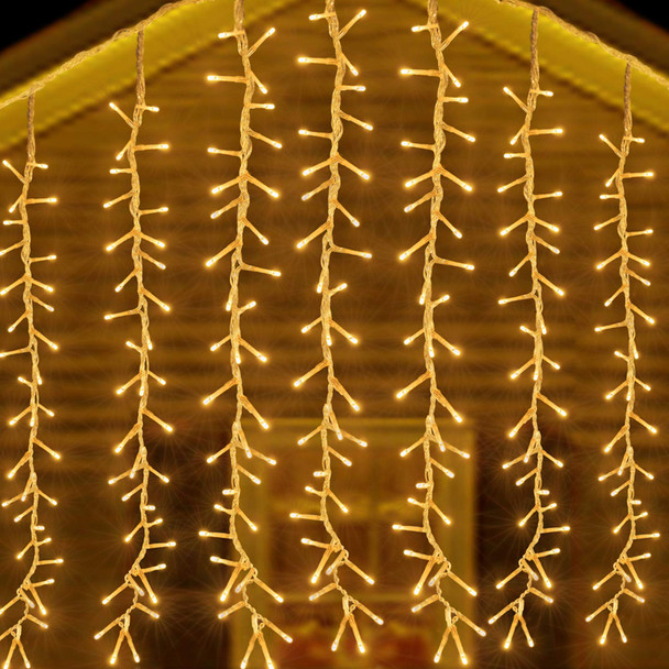 320LED 9.8ftx2.3ft Icicle Cluster String Lights 8 Lighting Modes Fairy Lights Plug in Waterproof LED Lights for Christmas Wedding Party Home Wall Outdoor Indoor Decorations(Warm White)