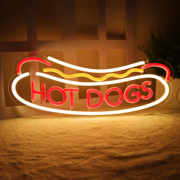 Balanar HOT DOGS Neon Signs for Wall Decor Neon Lights for HOT DOGS Shop Led Business Signs Suitable for Fast Food shops Christmas Birthday Party Led Art Wall Hanging Decorative Lights