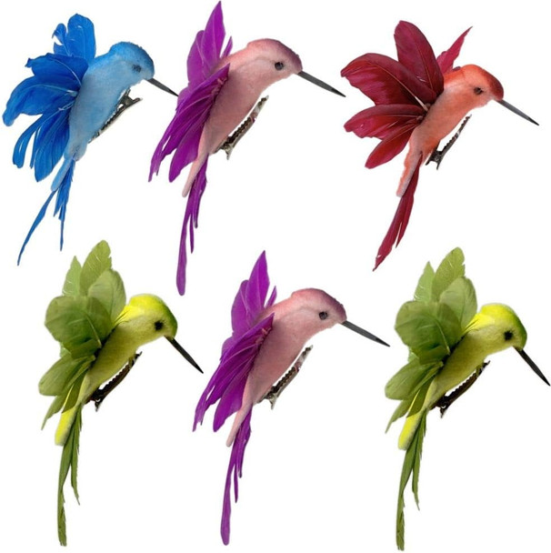 BANBERRY DESIGNS Hummingbird Clip-on Christmas Ornaments - Assorted Colors - Craft Birds Set of 6 Humming Birds - DIY Wreaths Centerpieces Home Décor 4.5" W BANBERRY DESIGNS Hummingbird Clip-on Christmas Ornaments - Assorted Colors - Craft Birds Set of 6 Humming Birds - DIY Wreaths Centerpieces Home Décor 4.5" W