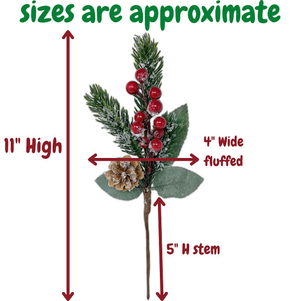 BANBERRY DESIGNS Holiday Pine Snowy Flower Picks 10 Pieces - Snow Flocked Red Holly Berry Pine Cone Floral Sprays -Decoration AMD Crafting - Measures 11" L BANBERRY DESIGNS Holiday Pine Snowy Flower Picks 10 Pieces - Snow Flocked Red Holly Berry Pine Cone Floral Sprays -Decoration AMD Crafting - Measures 11" L