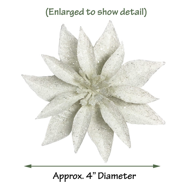 BANBERRY DESIGNS White Poinsettia Flower Christmas Ornaments Set of 24 Glittered Clip-On Accessories Floral Accessories Xmas Decorations Each Measures 4" D BANBERRY DESIGNS White Poinsettia Flower Christmas Ornaments Set of 24 Glittered Clip-On Accessories Floral Accessories Xmas Decorations Each Measures 4" D