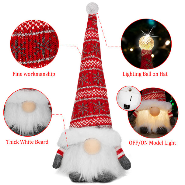 BAODLON Christmas Gnome Decorations with Light, 13.4 Inches Set of 2 Knitted Hat Nisse Figurine Plush Swedish Nordic Tomte Scandinavian Elf X'Mas Holiday Party Home Table Decor Ornaments (Red & Grey) BAODLON Christmas Gnome Decorations with Light, 13.4 Inches Set of 2 Knitted Hat Nisse Figurine Plush Swedish Nordic Tomte Scandinavian Elf X'Mas Holiday Party Home Table Decor Ornaments (Red & Grey)