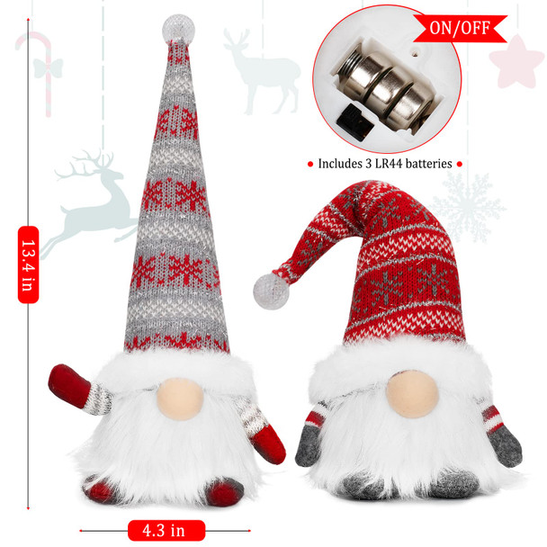 BAODLON Christmas Gnome Decorations with Light, 13.4 Inches Set of 2 Knitted Hat Nisse Figurine Plush Swedish Nordic Tomte Scandinavian Elf X'Mas Holiday Party Home Table Decor Ornaments (Red & Grey) BAODLON Christmas Gnome Decorations with Light, 13.4 Inches Set of 2 Knitted Hat Nisse Figurine Plush Swedish Nordic Tomte Scandinavian Elf X'Mas Holiday Party Home Table Decor Ornaments (Red & Grey)