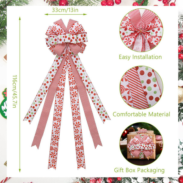 Christmas Tree Topper Wreath Bow Large Red Green Glitter Dot Bow Red White Stripe Ribbons Ornaments for Xmas Garland Wedding Home Holiday Party Thanksgiving Indoor Outdoor Decor 46"x13" Christmas Tree Topper Wreath Bow Large Red Green Glitter Dot Bow Red White Stripe Ribbons Ornaments for Xmas Garland Wedding Home Holiday Party Thanksgiving Indoor Outdoor Decor 46"x13"