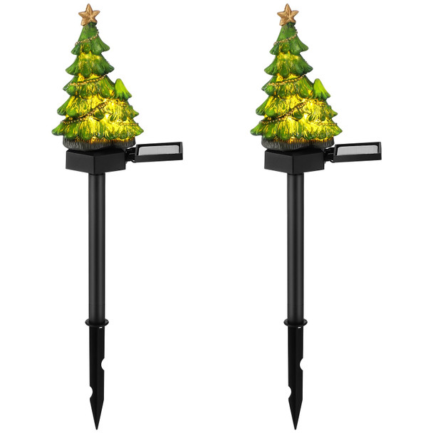 2 Pcs Resin Solar Christmas Tree Garden Stake Lights Waterproof Christmas Decorations Lights Small Solar Christmas Tree Aisle Lights for Yard Patio Pathway Decoration(Christmas Tree)