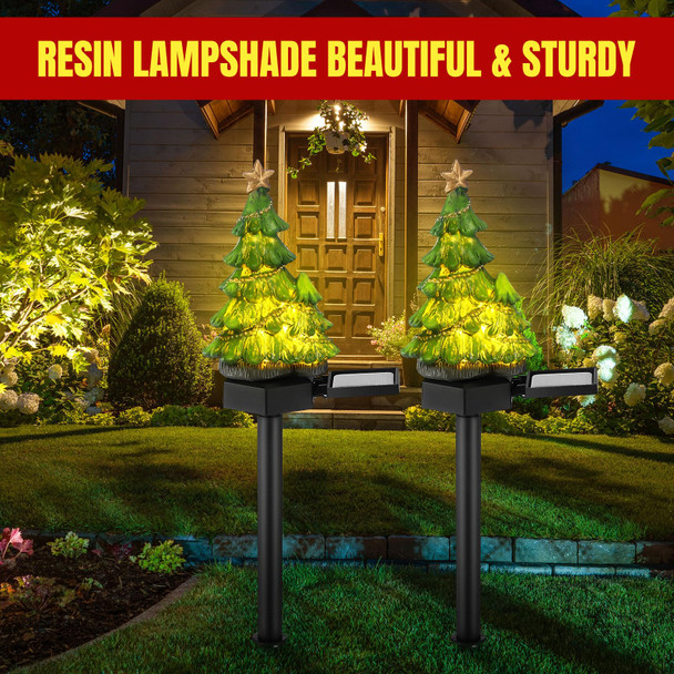 2 Pcs Resin Solar Christmas Tree Garden Stake Lights Waterproof Christmas Decorations Lights Small Solar Christmas Tree Aisle Lights for Yard Patio Pathway Decoration(Christmas Tree)