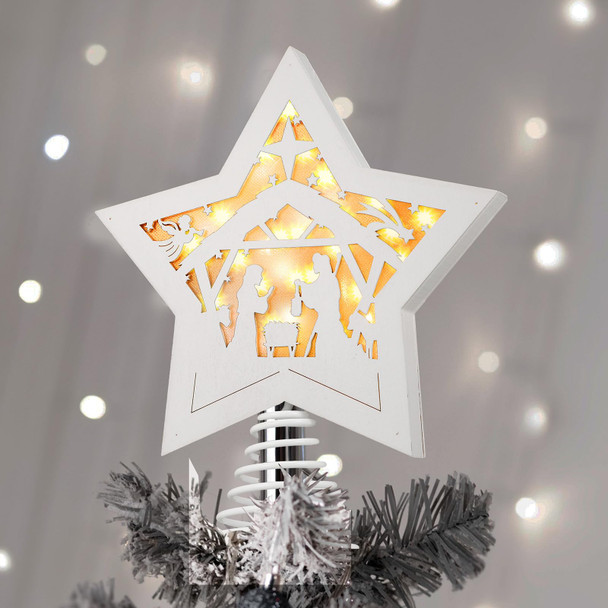 Christmas Tree Topper Led Lighted Treetop Nativity Christmas Tree Star White Pentagram Tree Top Xmas Star Treetop Decor for Christmas Tree Decoration Winter Wedding Party 8.7 x 10.8 Inch Christmas Tree Topper Led Lighted Treetop Nativity Christmas Tree Star White Pentagram Tree Top Xmas Star Treetop Decor for Christmas Tree Decoration Winter Wedding Party 8.7 x 10.8 Inch
