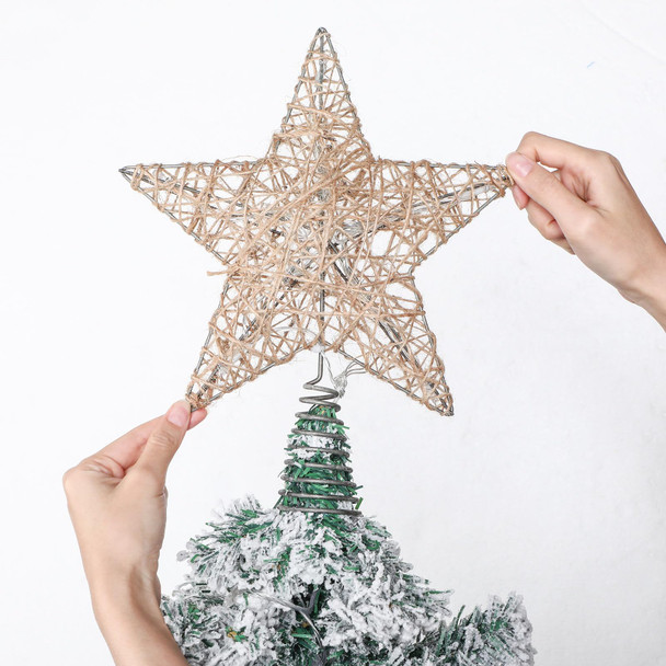 Farmhouse Christmas Tree Star Topper Decorations Light up Christmas Tree Topper with 10 LED Lights for Rustic Xmas Party Ornament Home Decor