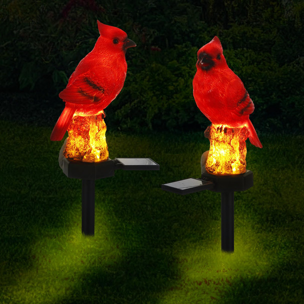 2 Pack Cardinal Solar Lights Christmas Cardinal Outdoor Decor Red Bird Solar Lights Cardinal Garden Stake Light Bird Figurine Light for Xmas Pathway Garden Lawn Yard Cemetery Decoration