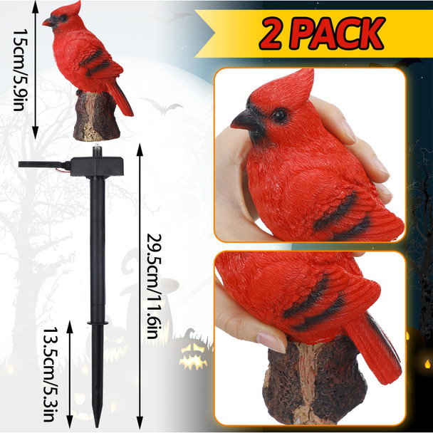 2 Pack Cardinal Solar Lights Christmas Cardinal Outdoor Decor Red Bird Solar Lights Cardinal Garden Stake Light Bird Figurine Light for Xmas Pathway Garden Lawn Yard Cemetery Decoration