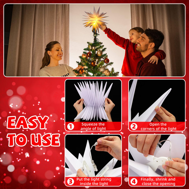 23.62 Inch 36 Angle Large Moravian Light Tree Topper White Moravian Star Shaped Light Plastic LED Christmas Light 3D Star Lantern Hanging Star Hanging Outdoor Christmas Light Advent Star