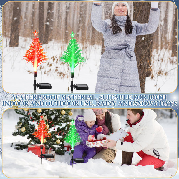2 Pcs Solar Christmas Tree Garden Stake Lights Outdoor Christmas Tree Lighted Yard Decorations Multicolor LED Solar Stakes for Pathway Lawn Patio Xmas Ornament(Bright Style)
