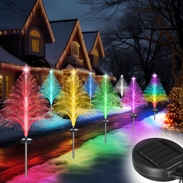 8 Pcs Solar Lights Outdoor Garden Decorative 7 Lighting Modes Waterproof Fireworks Star Yard Stake Light Decoration for Outdoor Wedding Landscape Walkway Patio Lawn Path Decor
