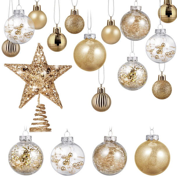 Christmas Balls Ornaments Set Star Balls Tree Baubles Set Plastic Tree Topper Star Clear Balls for Tree Birthday Holiday Indoor Outdoor Decor (Champagne Gold,37 Pieces) Christmas Balls Ornaments Set Star Balls Tree Baubles Set Plastic Tree Topper Star Clear Balls for Tree Birthday Holiday Indoor Outdoor Decor (Champagne Gold,37 Pieces)