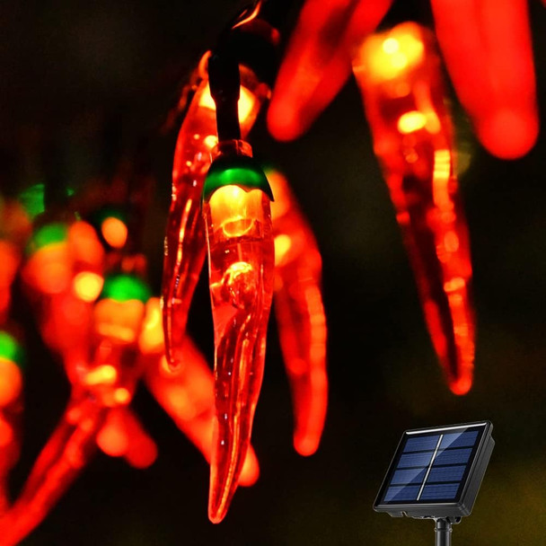 23FT 50LED Garden Solar Christmas Lights Outdoor, Red Chili Pepper String Lights-Waterproof LED Kitchen Christmas Solar Decorative Lights for Tree, Lawn, Patio, Yard, Home, Party, Porch Decor