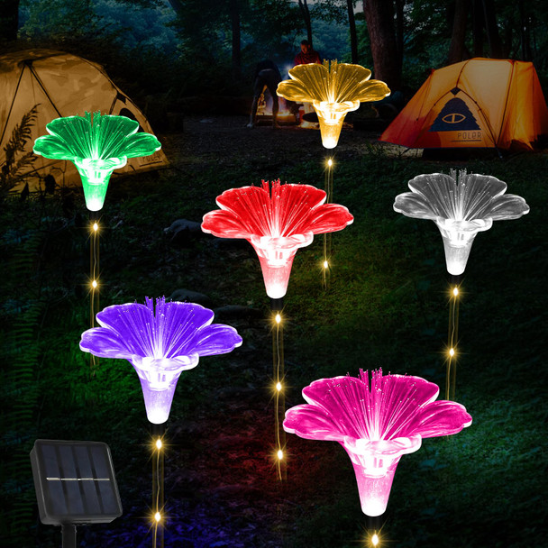 d Solar Garden Lights Outside Decorations-Set of 6PCS Multicolor Optical Fiber Bigger Lily Solar Flowers Lights Outdoor Waterproof Solar Stake Lights for Xmas Housewarming s Decor