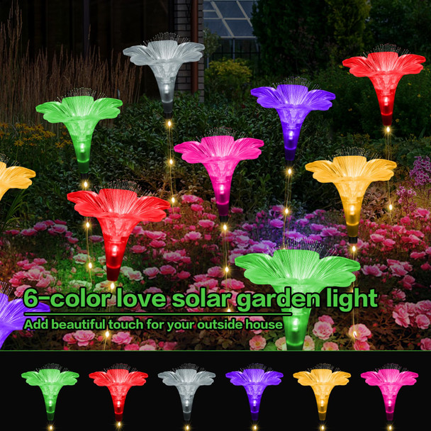 d Solar Garden Lights Outside Decorations-Set of 6PCS Multicolor Optical Fiber Bigger Lily Solar Flowers Lights Outdoor Waterproof Solar Stake Lights for Xmas Housewarming s Decor