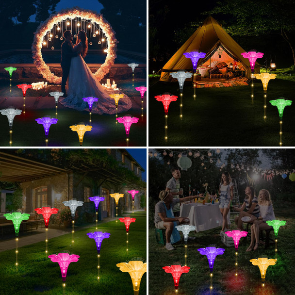d Solar Garden Lights Outside Decorations-Set of 6PCS Multicolor Optical Fiber Bigger Lily Solar Flowers Lights Outdoor Waterproof Solar Stake Lights for Xmas Housewarming s Decor