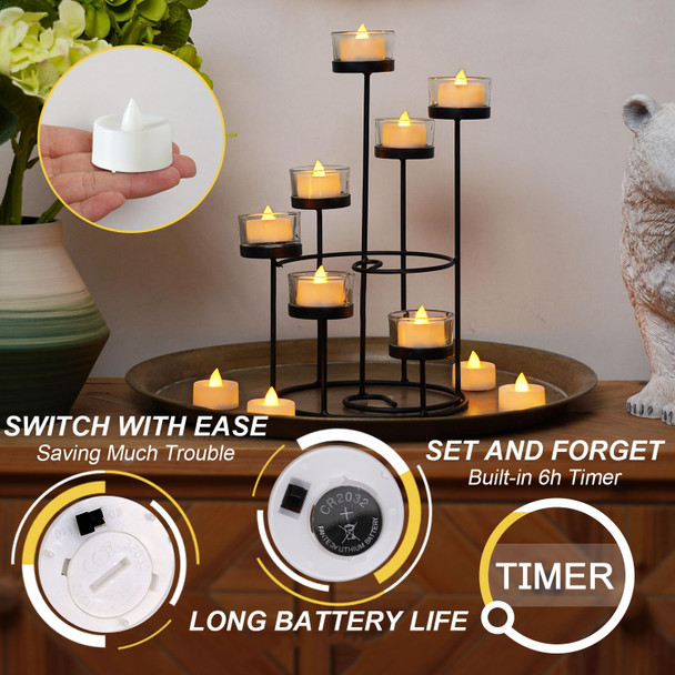 BEICHI 24 PCS Flameless TeaLights Candles with Timer, 6 Hours On and 18 Hours Off in 24 Hours Cycle Automatically, Battery Operated LED Tea Lights Flickering Votive Candles Timer Warm Yellow Light