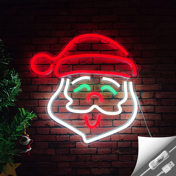 Santa Claus Neon Sign, Christmas LED Neon Signs for Wall Decor,Christmas Acrylic Neon Light Signs with USB/Swicth for Bedroom Teen Kid Party Decoration