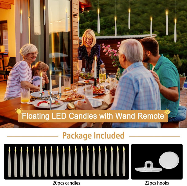 Floating Candles with Wand Remote, 20pcs Flameless Taper Candles Christmas Decorations, Battery Operated Hanging Flickering LED Window Taper Candles for Christmas Wedding Party Decor