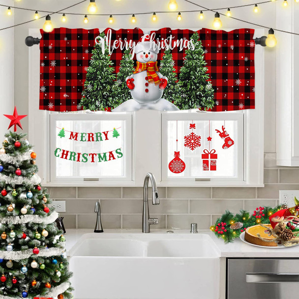 Christmas Valance for Windows Snowman with Xmas Tree Window Toppers Valances Rod Pocket 1 Panel Red Buffalo Plaid Check Window Treatments for Kitchen Bathroom Bedroom 54 x 18 inch Christmas Valance for Windows Snowman with Xmas Tree Window Toppers Valances Rod Pocket 1 Panel Red Buffalo Plaid Check Window Treatments for Kitchen Bathroom Bedroom 54 x 18 inch