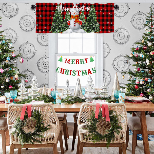 Christmas Valance for Windows Snowman with Xmas Tree Window Toppers Valances Rod Pocket 1 Panel Red Buffalo Plaid Check Window Treatments for Kitchen Bathroom Bedroom 54 x 18 inch Christmas Valance for Windows Snowman with Xmas Tree Window Toppers Valances Rod Pocket 1 Panel Red Buffalo Plaid Check Window Treatments for Kitchen Bathroom Bedroom 54 x 18 inch