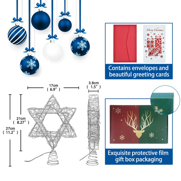 11 Inch Christmas Tree Star Topper 3AA Battery Powered Christmas Tree Topper Lighted, Silver Iron Christmas Tree Star Topper with 20LED Lights, for Christmas, Party & Home(Blue Light