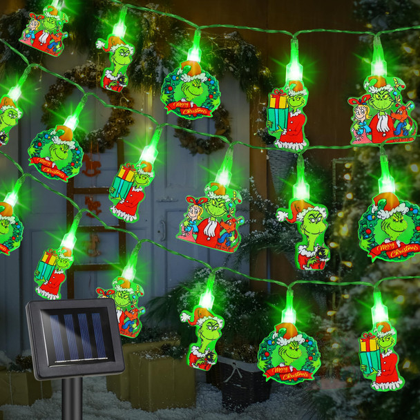 Solar Lights Outdoor Christmas Decorations 13.1 FT 20 LED Green Christmas String Lights, Solar Powered Christmas Lights Outdoor Christmas Decor Holiday Xmas Decorations for Outside Yard Home Decor