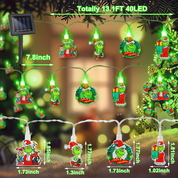 Solar Lights Outdoor Christmas Decorations 13.1 FT 20 LED Green Christmas String Lights, Solar Powered Christmas Lights Outdoor Christmas Decor Holiday Xmas Decorations for Outside Yard Home Decor