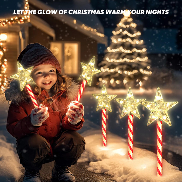 Solar Christmas Lights Outdoor Decorations: 8 Pack Star Christmas Pathway Lights Waterproof, 8 Modes Christmas Stake Lights for Outside Walkway, Xmas, Holiday Decor Christmas -Warm Glow