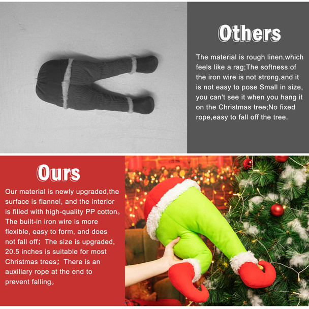 Christmas Elf Body Tree Decorations, Christmas Tree Decor Elf Arms Stole Christmas Elf Stuffed Leg Stuck Xmas Tree Topper Garland Ornaments Pose-able Plush Legs for Tree Ornaments (Legs+Arm)