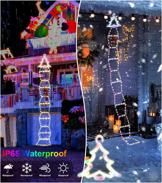 Christmas LED Ladder Lights, 10ft Christmas Decorative Light with Climbing Santa Claus, Christmas Decorations Lights for Indoor Outdoor Garden Xmas Tree Decor (Christmas Tree-A)