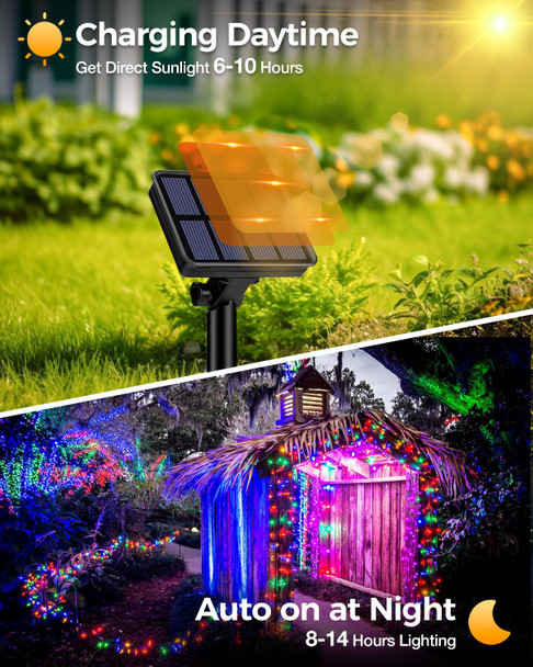 1 Pack Solar Fairy Lights for Outside Waterproof, 49FT/15M 150LED Solar String Lights Outdoor 8 Modes Solar Twinkle Lights for Garden Yard Christmas Tree Wedding Party Decor, Multicolor