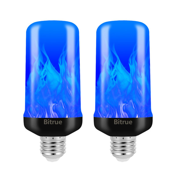 Bitrue LED Flame Light Bulbs, 4 Modes Blue Flame Effect Light Bulbs, E26 Base Fire Light Bulb with Gravity Sensor, Flickering Light Bulbs for/Home/Party Decor(Blue 2 Pack)