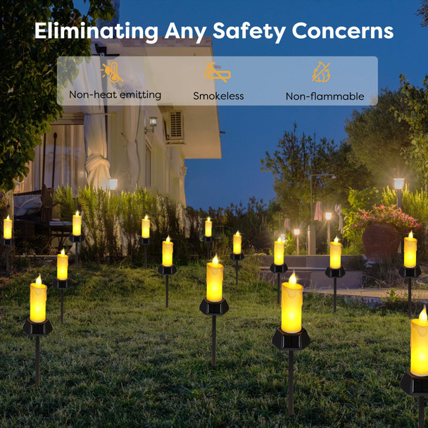 BlcTec Solar Christmas Candles Lights with Stakes, Electric Fake LED Flameless Candles with IP65 High Rating Waterproof Design, Suitable for Outdoor Lawn, Pathway, Yard Christmas Decorations, 2 PCS